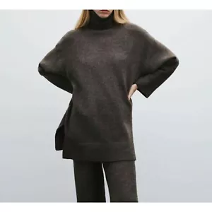 ZARA Rollkragen Oversize Tunika Strick Pullover Braun Small - Bild 1 von 6