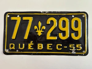 1955 Quebec License Plate All Original Paint GLOSSY 70 Years Old - Picture 1 of 1