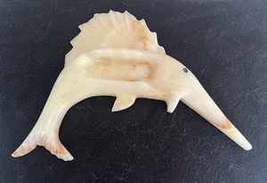 Vintage Sailfish Ashtray Onyx Stone Carved Large 10" W x 7" H 1960s - Picture 1 of 7
