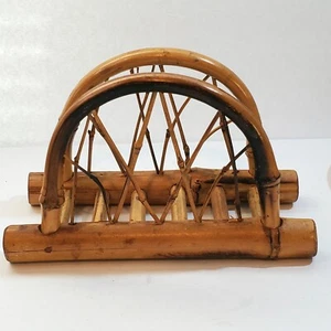 Vintage Bamboo Napkin Holder Boho Rounded Arched Criss Cross Pattern Tiki - Picture 1 of 7