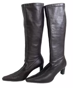 Botas altas para mujer Paul Green de cuero marrón punta cuadrada hasta la rodilla talla 8 hechas a mano en EE. UU. - Imagen 1 de 19