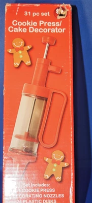 Prensa de galletas de plástico 24 discos 6 boquillas mango de metal rojo Foto 1 de 4