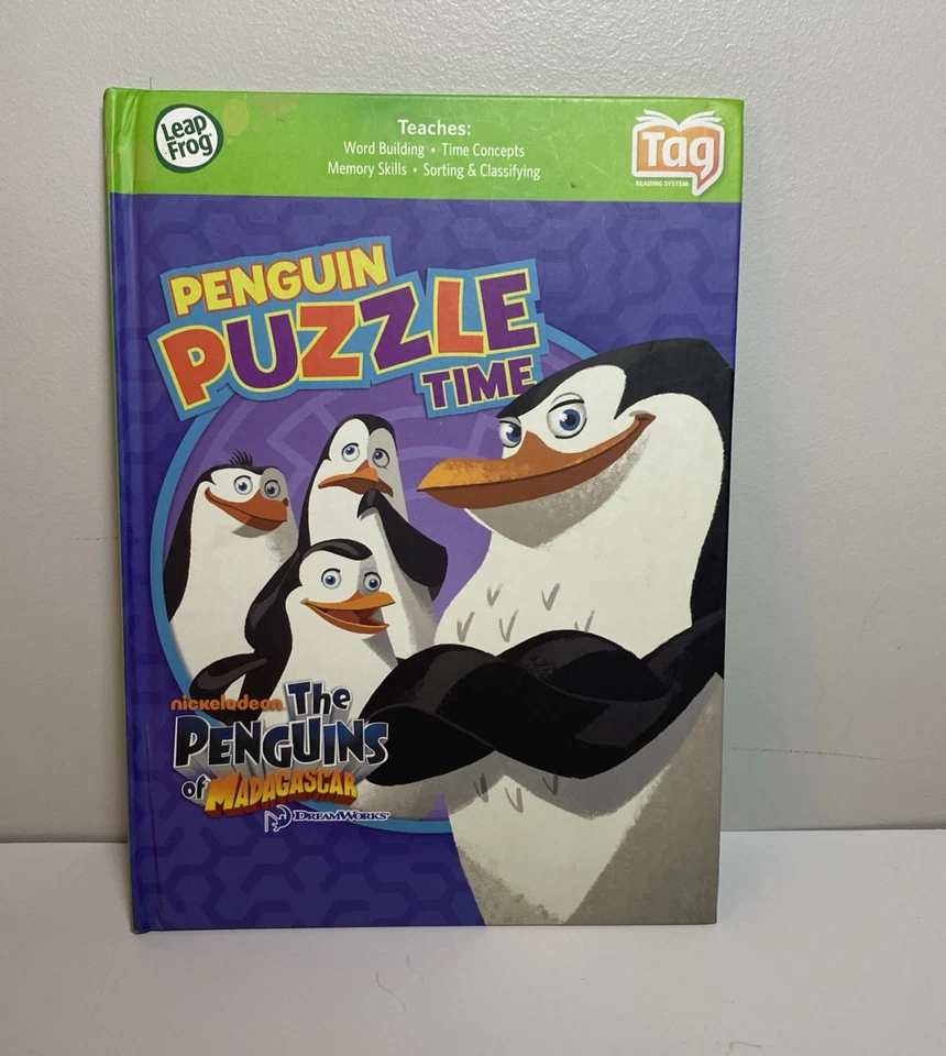 LeapFrog Tag Game Book Penguins of Madagascar Puzzle Time Kids Activity Learning - Image 1 of 3