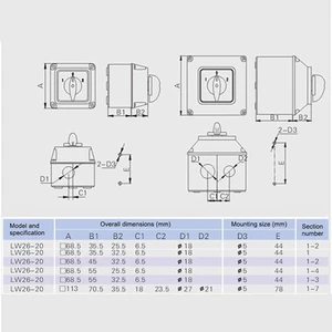High Quality Changeover Switch Transfer Switch Changeover LW26-20/2 Rotary - Afbeelding 1 van 10