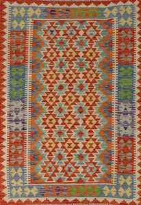 Hand Woven Oriental Wool Carpet Multicolor Reversible Kilim Accent Rug 4x6 Ft - Picture 1 of 10