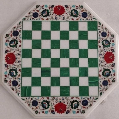 18" Decorative Marble Chess Table Top Floral Marquetry Inlay Stone Home Decor - Image 1 of 4