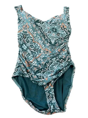 Traje de baño Jantzen Surplice Maillot de una pieza talla 8 estampado medallón Beach Resort Foto 1 de 4