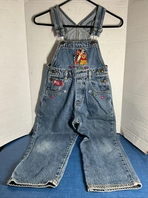 Vintage Disney Winnie The Pooh Overalls Youth Girls Size 7 Embroidered Floral - Image 1 of 4