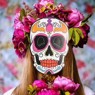12pcs Day Of The Dead Mask With Elastic Band Attractive Halloween Mask For Hallo - Image 1 of 4