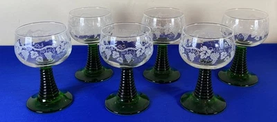 6 copas de vino vintage Luminarc Francia grabadas con tallo de colmena verde Foto 1 de 4