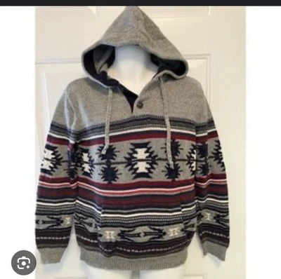 American Eagle Hoodie Sweater Mens Large Gray Aztec Southwestern Pullover Cotton - Image 1 of 4