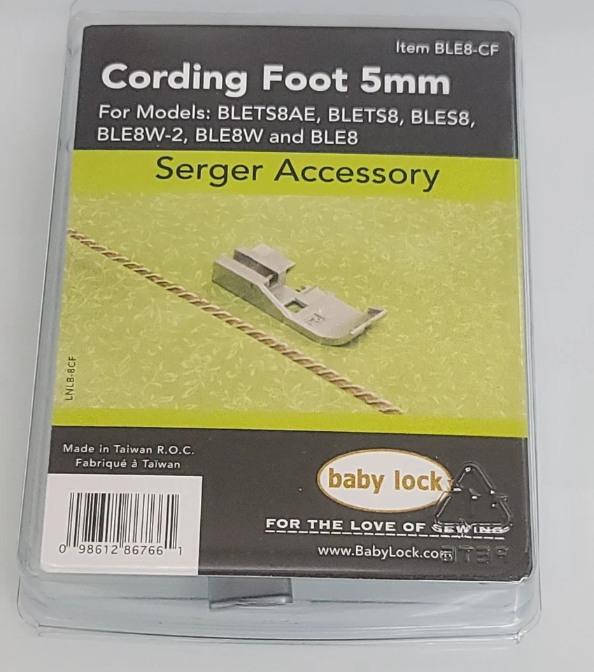 Baby Lock Cording Foot 5mm Serger Accessory   BLE8-CF FOR BLE8W-2 BLE8W BLE8 - Image 1 of 2