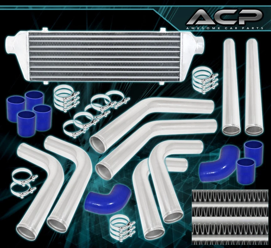 Intercooler de aluminio 27,5" X 2,7" X 7" + Kit de tuberías hágalo usted mismo de 2,5" + Acopladores Jdm Foto 1 de 3