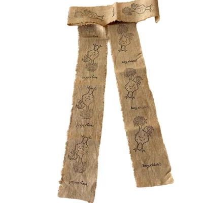 1 Yard Hey Chick Fabric Ribbon Tan Brown Frayed Edges Rustic Farmhouse - Image 1 of 3