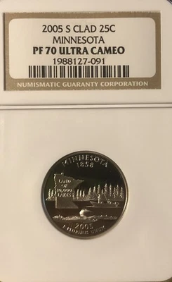 2005-S CLAD MINNESOTA QUARTER GRADED PF 70 ULTRA CAMEO BY NGC - Image 1 of 2
