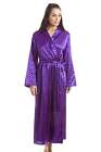 Camille Satin Dressing Gown in Purple with Pink Polka Dots with Floral Lacing