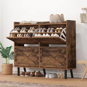 Shoe Storage Cabinet with Flip Drawer & Open Shelf Entryway Shoe Rack Organizer - Picture 1 of 26