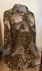 1970s Rare 2xl Brown Long sleeve button Dagger Collar shirt - Picture 1 of 6