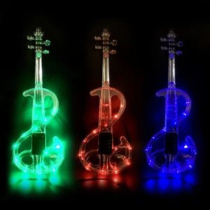 Electric Violin 4/4 Transparent Crystal Acrylic Body 3 Colors Led Light Case Bow - Picture 1 of 14