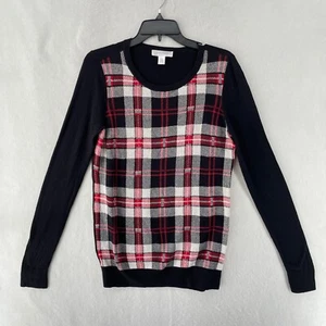 Motherhood Maternity Sweater Women's Sz S Red Knitted Plaid Round Neck Pullover - Picture 1 of 10
