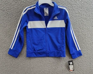 Adidas Essential Tricot Jacket Boys 5 Blue/White Front Zip Closure Long Sleeve~ - Picture 1 of 16
