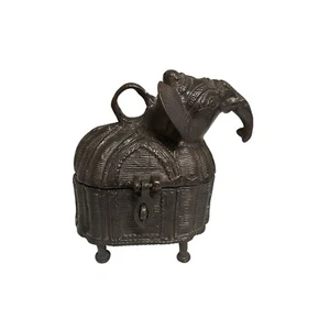 Vintage Indian Dhokra Art Brass Bronze  Metal Elephant Figurine Box W/Hinged Lid - Picture 1 of 15