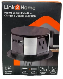 Space Saver Pop Up-Outlet Fast Induction Charger Type-C USB 3-Outlets 2 USB Port - Picture 1 of 5