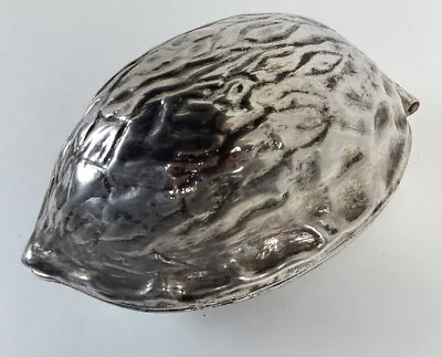 Vintage NUT CRACKER Silver Tone Metal Walnut Shaped Hinged 5” - Image 1 of 4