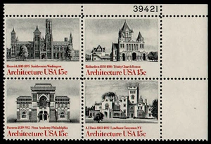 UNITED STATES, # 1838-1841 (1838A), PLATE BLOCK OF AMERICAN ARCHITECTURE, MNH - Picture 1 of 1