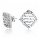 925 Silver CZ Striped Square Stud Earrings