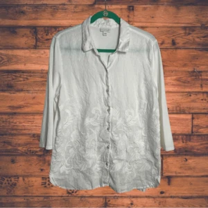 J. Jill White Embroidered Button Front Shirt Large - Picture 1 of 7