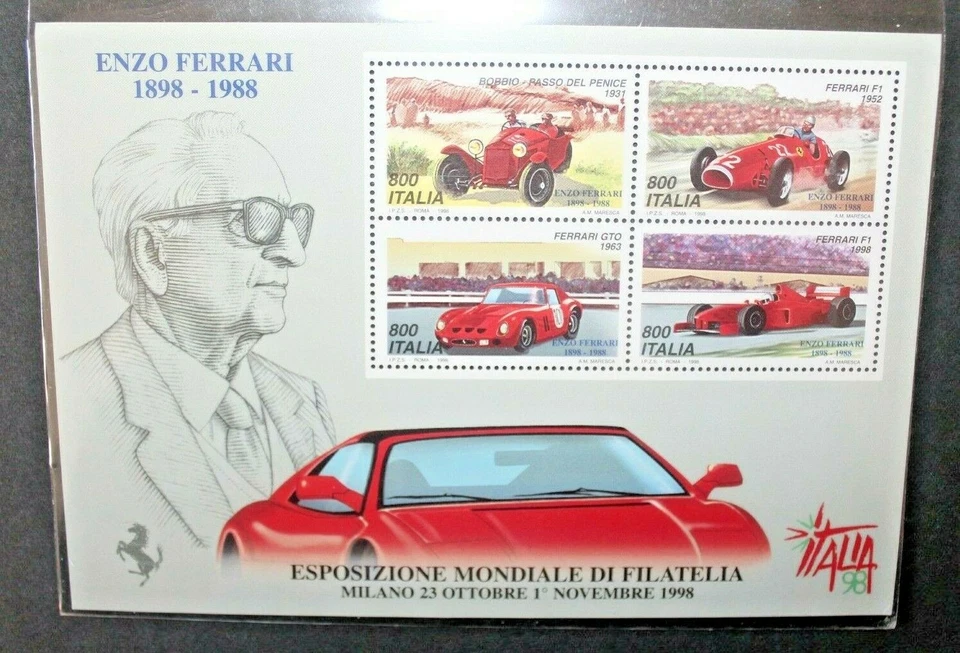 REPUBBLICA ITALIA 1998 ENZO FERRARI AUTOMOBILISMO NUOVO MNH** BF (C.ST) - Immagine 1 di 1