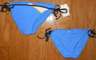 PUMA Turquoise Stripe Tie Side Swimsuit Bikini Bottom XS - Imagem 1 de 2