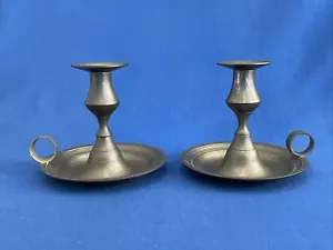Portacandele vintage metà secolo in ottone con passanti per dita 5"H x 6" bella patina - Foto 1 di 17
