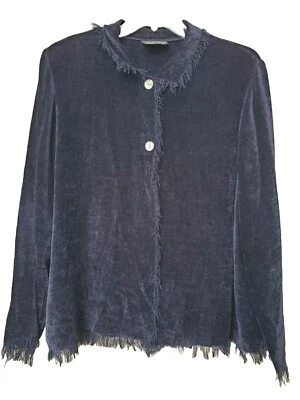 Cárdigan Suéter Carole Little Azul Flecos Chenille Dos Botones Talla XL Foto 1 de 4