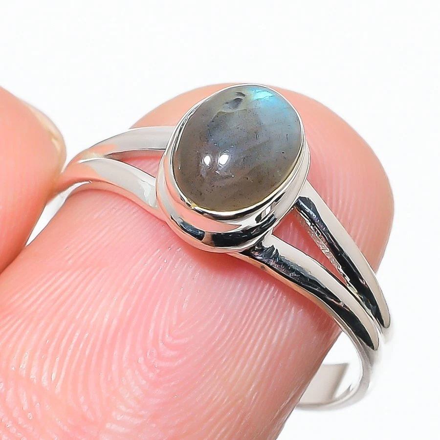 Labradorite Gemstone Handmade 925 Solid Sterling Silver Jewelry Ring Size 8.5 - Image 1 of 1