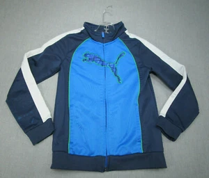 Puma Sweater Youth Small 7 Blue Green Logo Spell Out Full Zipper Kids Boys - Picture 1 of 10