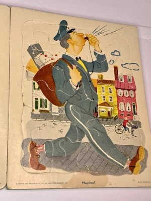 3 VTG Golden Press Cardboard Playskool Puzzles Hyland Milkman USPS FedEx Cop - Image 1 of 4