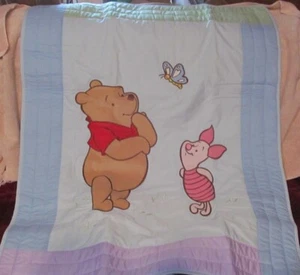 NEW Winnie The Pooh & Piglet Baby Crib Quilted Comforter ~ Textured ~ Butterfly - Picture 1 of 6