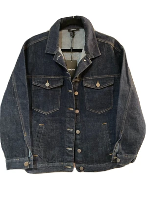 Chaqueta de mezclilla para mujer DKNY talla mediana lavado oscuro azul marino clásica preppy nueva con etiquetas Foto 1 de 4