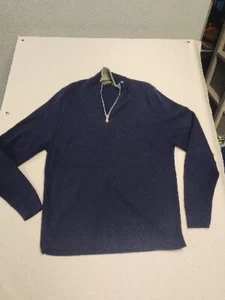 Maglione Eddie Bauer uomo grande quarto zip cotone pullover blu costine lati  - Foto 1 di 5