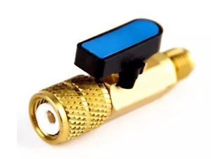 1/4" SAE Male - 5/16" SAE Female Thread Brass Ball Valve R410A Blue UK - Picture 1 of 1