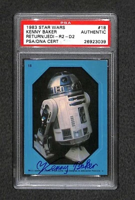 Tarjeta de novato autografiada firmada por Kenny Baker "R2-D2" 1983 Topps Star Wars PSA (RC) Foto 1 de 2