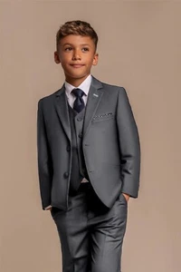 Boys Slim Fit Charcoal Grey Suit Set - Picture 1 of 6
