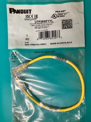 1ft. Panduit UTP28SP1YL Cat6 28 AWG Network Patch Cable/Cord, 1 Ft Yellow ~STSI - Image 1 of 2