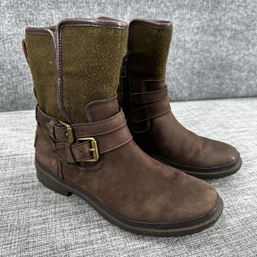 Stivaletti Ugg Simmens donna taglia 7 pelle foderati lana impermeabili fibbia moto