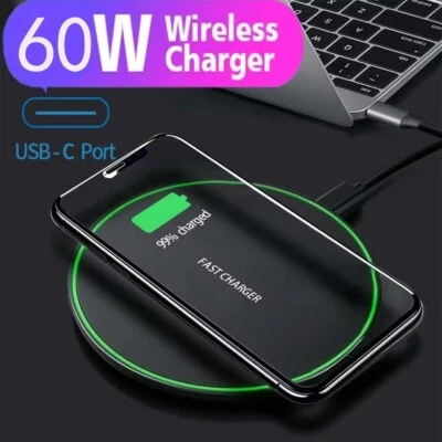 60W Wireless Fast Charger Charging Pad Dock for Samsung iPhone Android Phone - Image 1 of 4