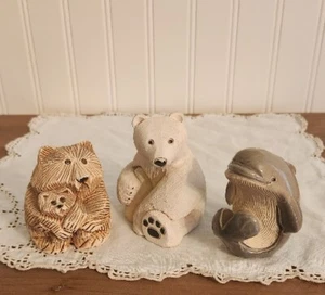 Artesania Rinconada 3pc - Hand Carved Polar Bear, Brown Bears Dolphin Figurines  - Picture 1 of 11