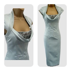 KAREN MILLEN UK8 EU36 US4 Vintage Mint Green Corset Beaded Jewel Pencil Dress - Picture 1 of 20