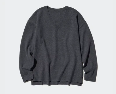 New Uniqlo Women Men Washable Soft Milano Sweater | V-Neck Size XXL Dark Gray - Image 1 of 4
